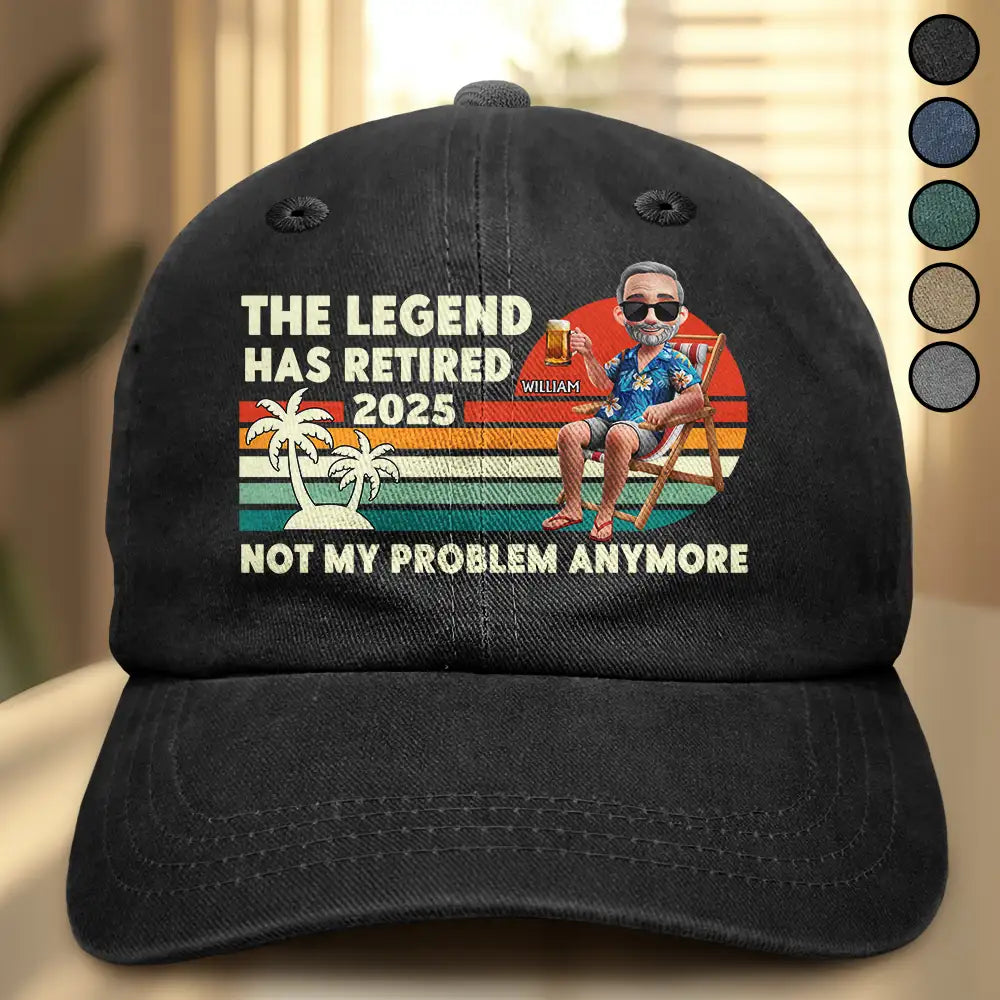 The Legend Has Retired Vintage Cartoon - Personalized Vintage Washed Denim Cap