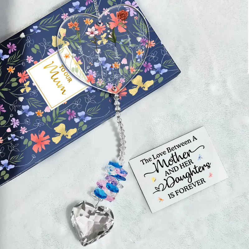 Gift For Mother,Mom - Daughters (Adult),Mom - Daughters (Young),Mom - Sons,Mom - Children,Gift For Daughter,Love - The Love Between A Mother And Her Children - Personalized Heart Crystal Suncatcher