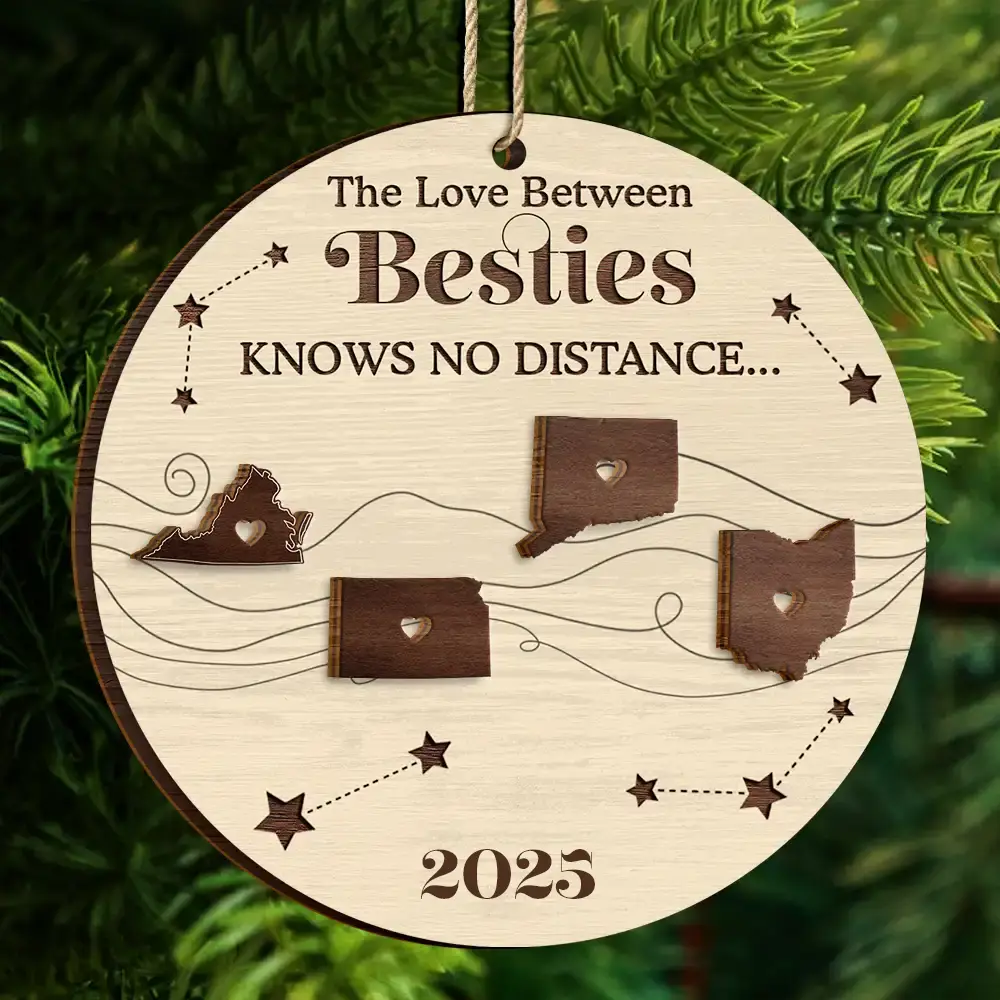 Family, Gift For Sibling, Parents, Gift For Grandparents, Gift For Sisters, Gift For Brothers, Gift For Bestie - The Love Between Family Knows No Distance Cousins Siblings Christmas - Personalized 2-Layered Wooden Ornament
