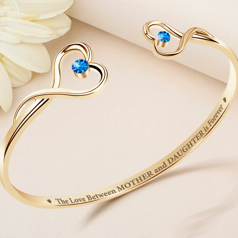 Gift For Grandma, Grandma - Grandkids, Gift For Mother, Happy - The Love Between Grandmother & Granddaughter - Personalized Gem Heart Cuff Bracelet
