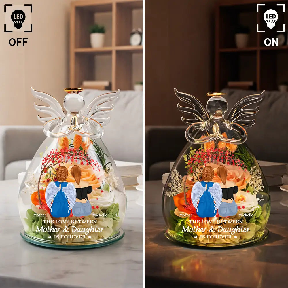 Gift For Mother,Mom - Daughters (Adult),Happy - The Love Between Mother & Daughter - Personalized Flower In Glass Angel Figurine