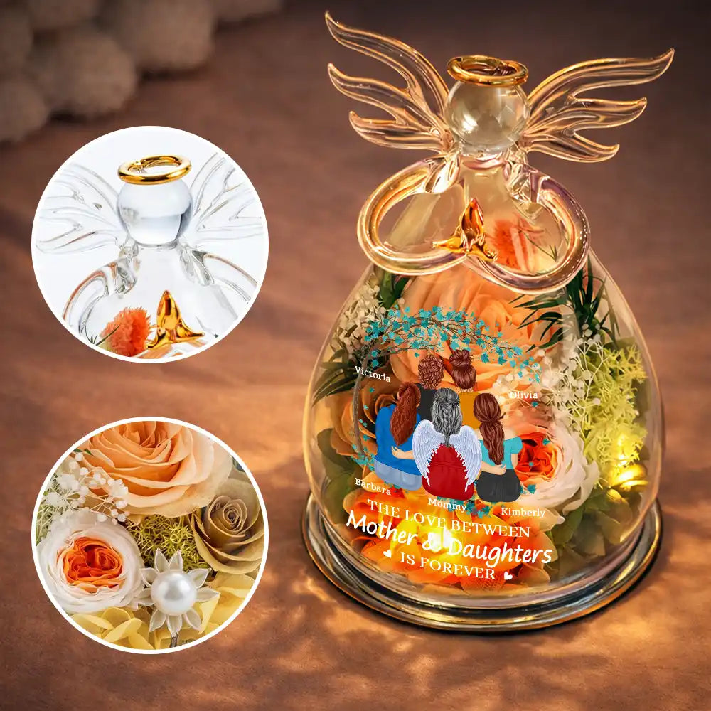 Gift For Mother,Mom - Daughters (Adult),Happy - The Love Between Mother & Daughter - Personalized Flower In Glass Angel Figurine