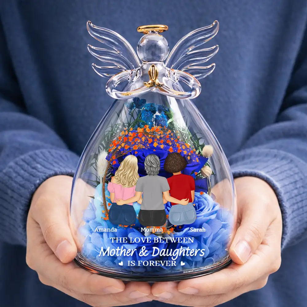Gift For Mother,Mom - Daughters (Adult),Happy - The Love Between Mother & Daughter - Personalized Flower In Glass Angel Figurine