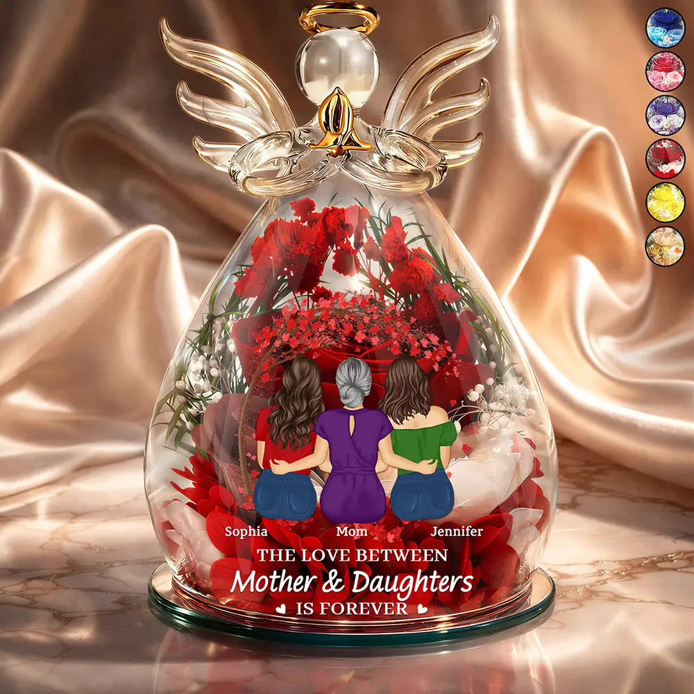 Gift For Mother,Mom - Daughters (Adult),Happy - The Love Between Mother & Daughter - Personalized Flower In Glass Angel Figurine