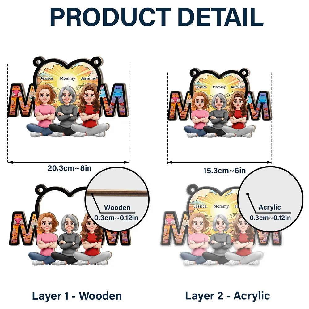 Gift For Mother,Mom - Children,Happy - The Love Between Mother & Daughter Is Forever Sitting - Personalized Window Hanging Suncatcher Ornament