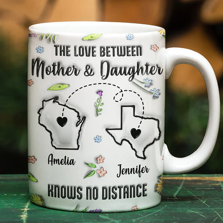 L'amour entre mère et fille - Mug imprimé effet gonflé 3D, mug blanc personnalisé bord à bord 