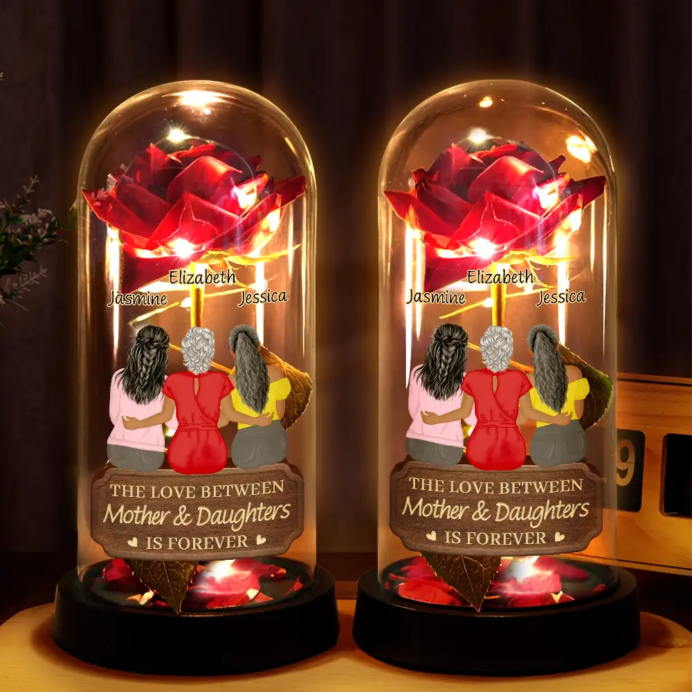 Mom - Daughters (Adult),Gift For Mother,Love - The Love Between Mother & Daughters Is Forever - Personalized Everlasting Rose Dome Lamp