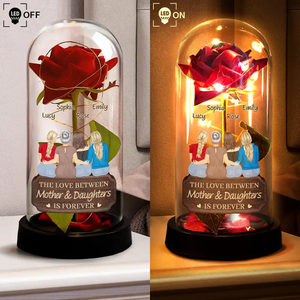 Mom - Daughters (Adult),Gift For Mother,Love - The Love Between Mother & Daughters Is Forever - Personalized Everlasting Rose Dome Lamp