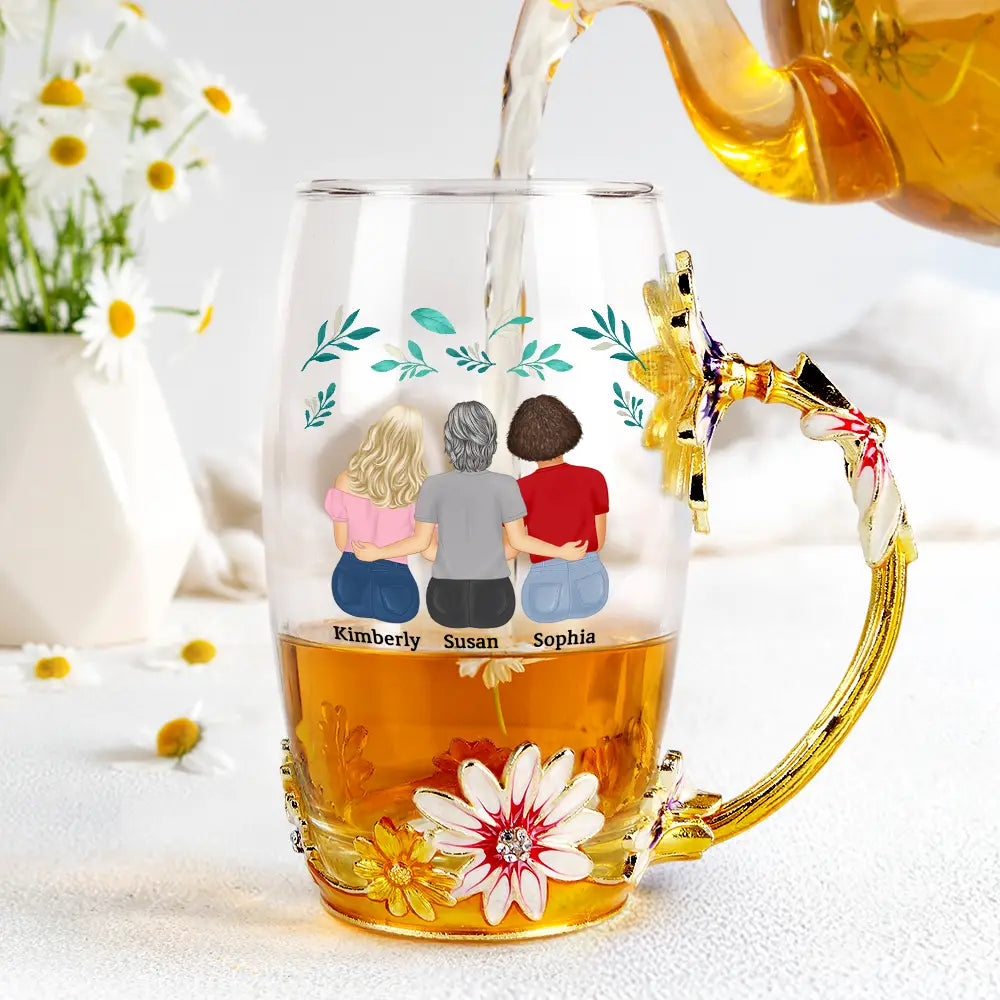Gift For Mother,Mom - Daughters (Adult),Love - The Love Between Mother & Daughters Is Forever - Personalized Glass Flower Tea Cup