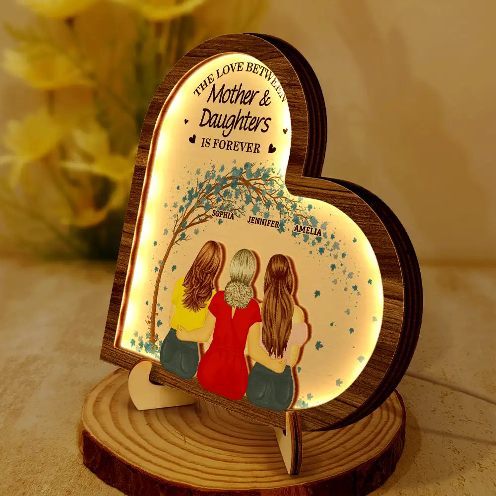 Gift For Mother,Mom - Daughters (Adult),Love - The Love Between Mother & Daughters Is Forever - Personalized LED Light Wooden Plaque