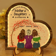 Gift For Mother,Mom - Daughters (Adult),Love - The Love Between Mother & Daughters Is Forever - Personalized LED Light Wooden Plaque