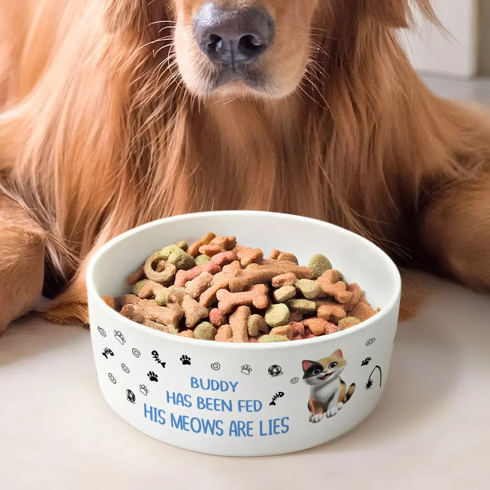 Cat Lovers,Cat Mom,Cat Dad - The Meows Are Lies - Personalized Pet Bowl