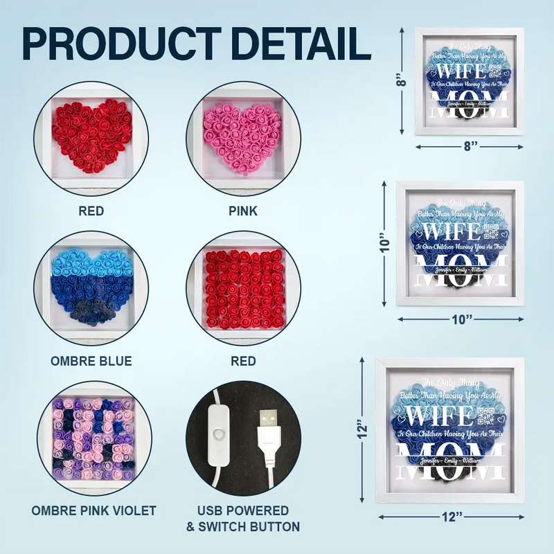 Gift For Wife, Love - The Only Thing Better Is Our Children Having You As Their Mom - Personalized LED Light Flower Shadow Box