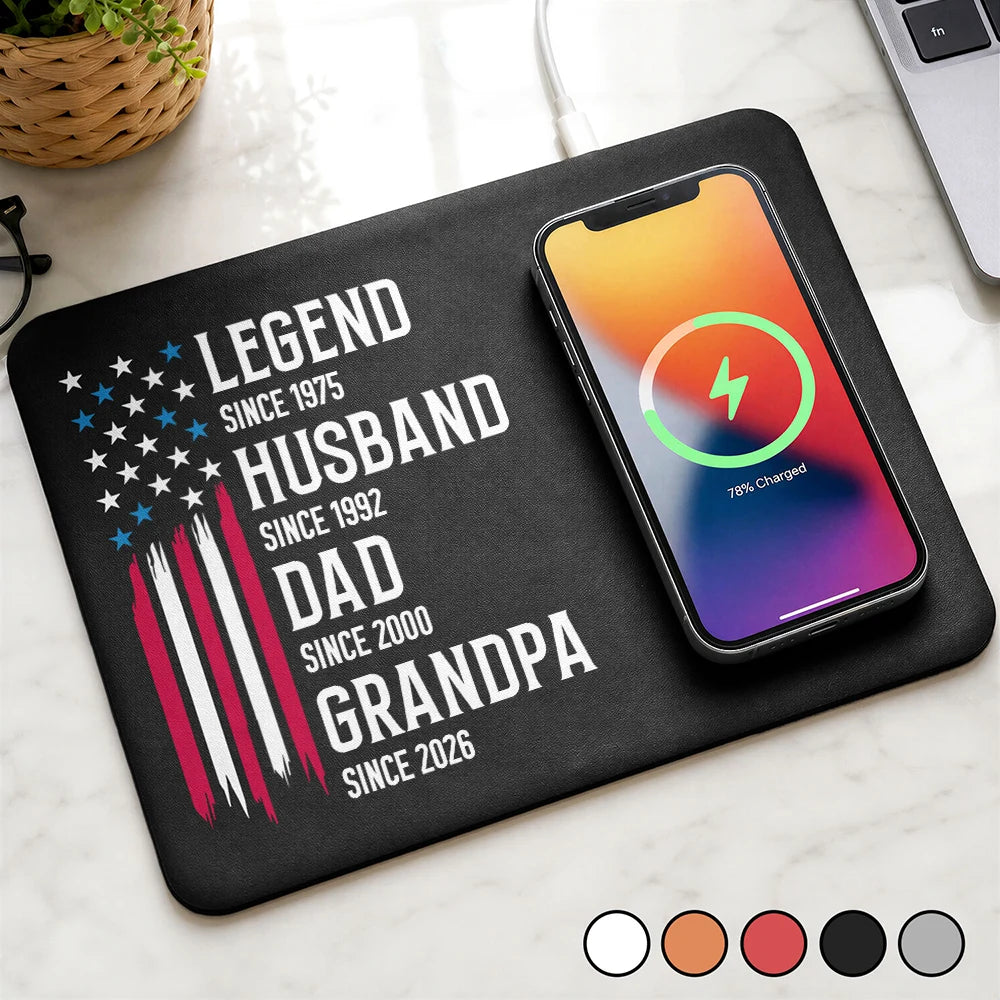 The Original Legend Legend Husband Daddy Grandpa - Personalized Leather Charging Mat