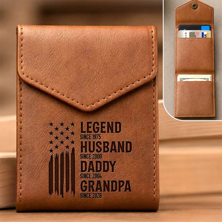 The Original Legend Legend Husband Daddy Grandpa - Personalized Leather Slim Wallet
