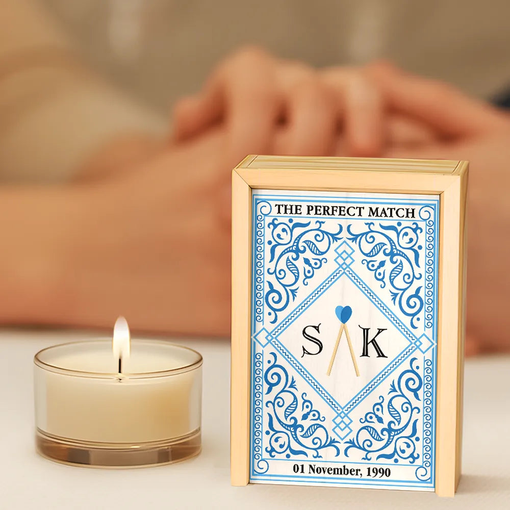 Gift For Couples,Old Couples,LGBT,Love - The Perfect Match - Personalized Wooden Matchbox