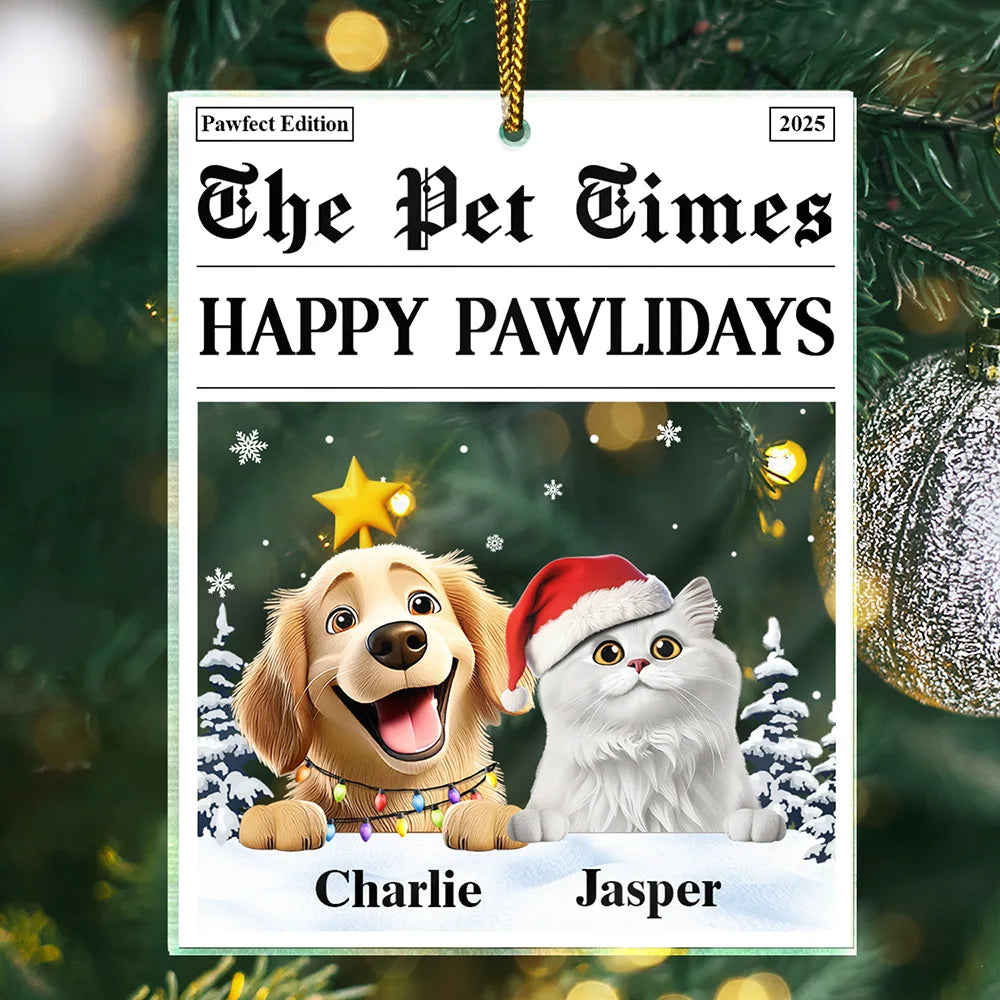 The Pet Times Happy Pawlidays Dog Cat - Personalized Custom Shaped Acrylic Ornament