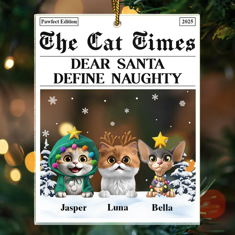 Happy,Dog Lovers,Pet Lovers,Cat Lovers,Christmas - The Pet Times Happy Pawlidays Dog Cat - Personalized Custom Shaped Acrylic Ornament