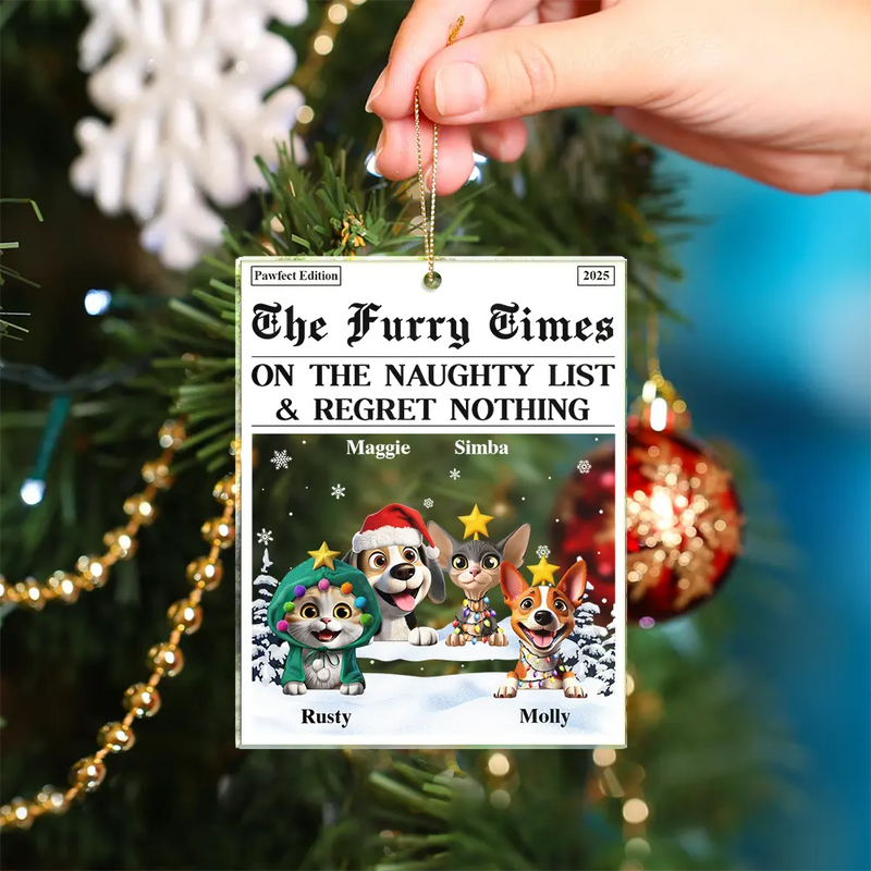 Happy,Dog Lovers,Pet Lovers,Cat Lovers,Christmas - The Pet Times Happy Pawlidays Dog Cat - Personalized Custom Shaped Acrylic Ornament