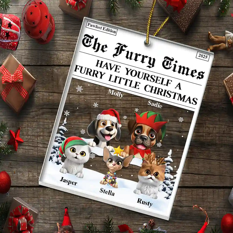 Happy,Dog Lovers,Pet Lovers,Cat Lovers,Christmas - The Pet Times Happy Pawlidays Dog Cat - Personalized Custom Shaped Acrylic Ornament