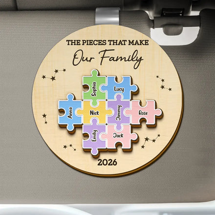 The Pieces That Make Our Family Puzzle - Personalized Custom Shaped Car Visor Clip