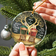 Gift For Couples,Old Couples,Gift For Wife,Gift For Husband,Christmas,Love,Gift For Women,Gift For Men - The Roots Of A Family Tree Begin With Two Hearts - Personalized Circle Glass Ornament