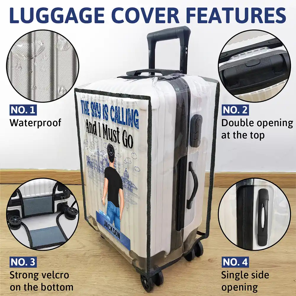 Gift For Women, Gift For Men, Summer, Travel, Happy - The Sky Is Calling Me - Personalized Clear Luggage Cover