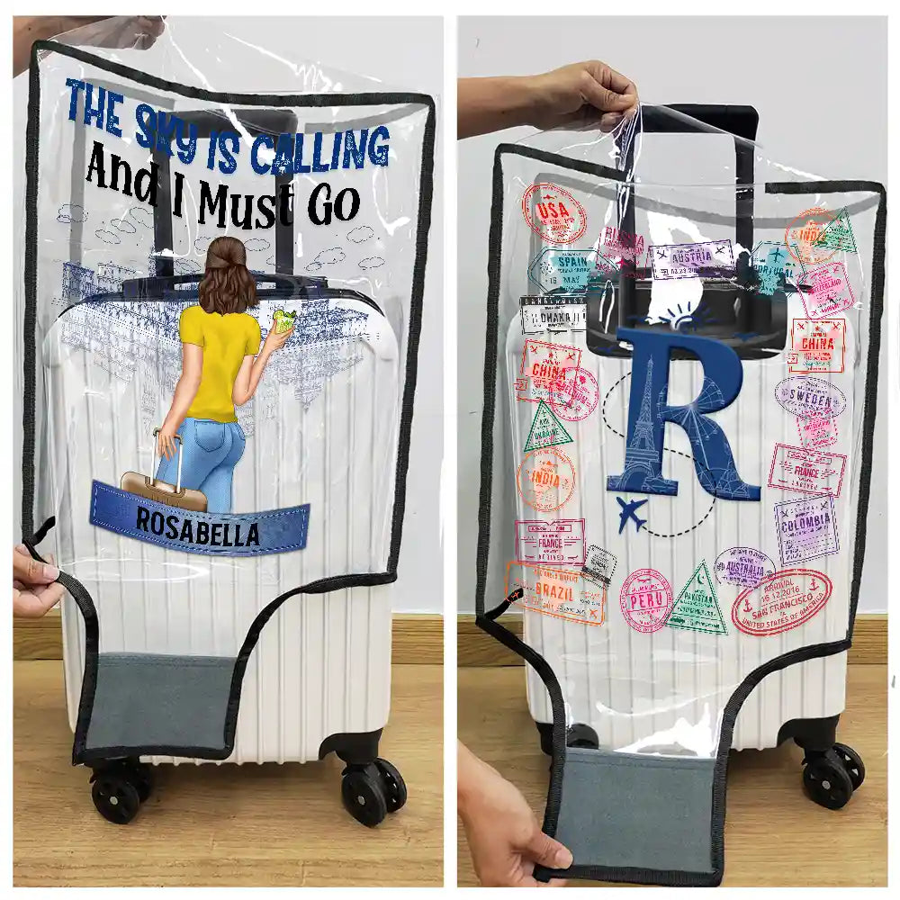 Gift For Women, Gift For Men, Summer, Travel, Happy - The Sky Is Calling Me - Personalized Clear Luggage Cover