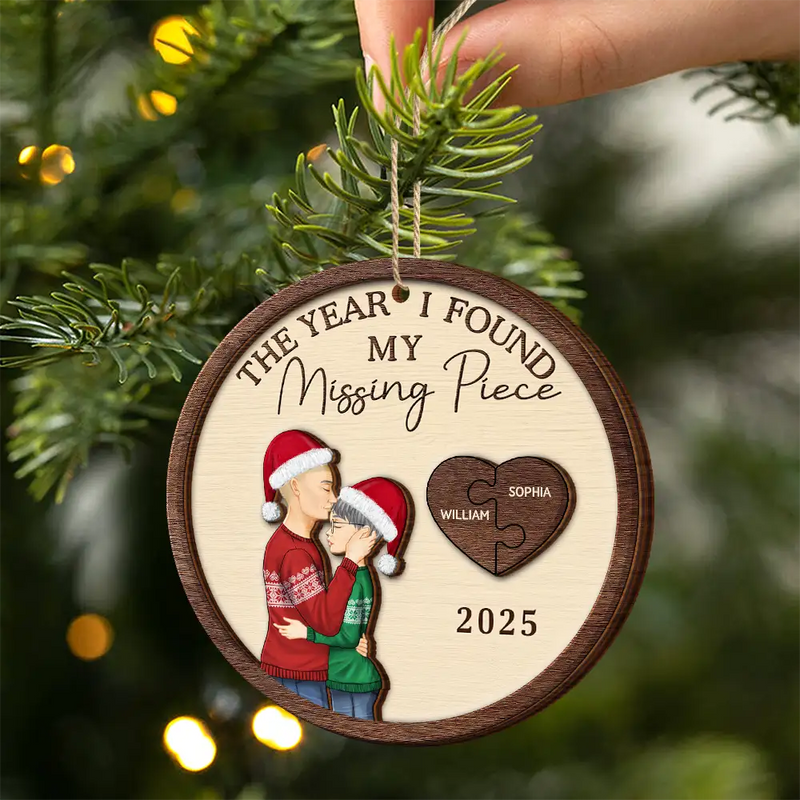 The Year I Found My Missing Piece Hugging Couple - Personalized 2-Layered Wooden Ornament