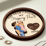 Gift For Husband, Gift For Wife, Gift For Boyfriend, Gift For Girlfriend, Custom Photo, Love, Gift For Couples - The Year I Found My Missing Piece Kissing Couples - Personalized 2-Layered Wooden Ring Dish