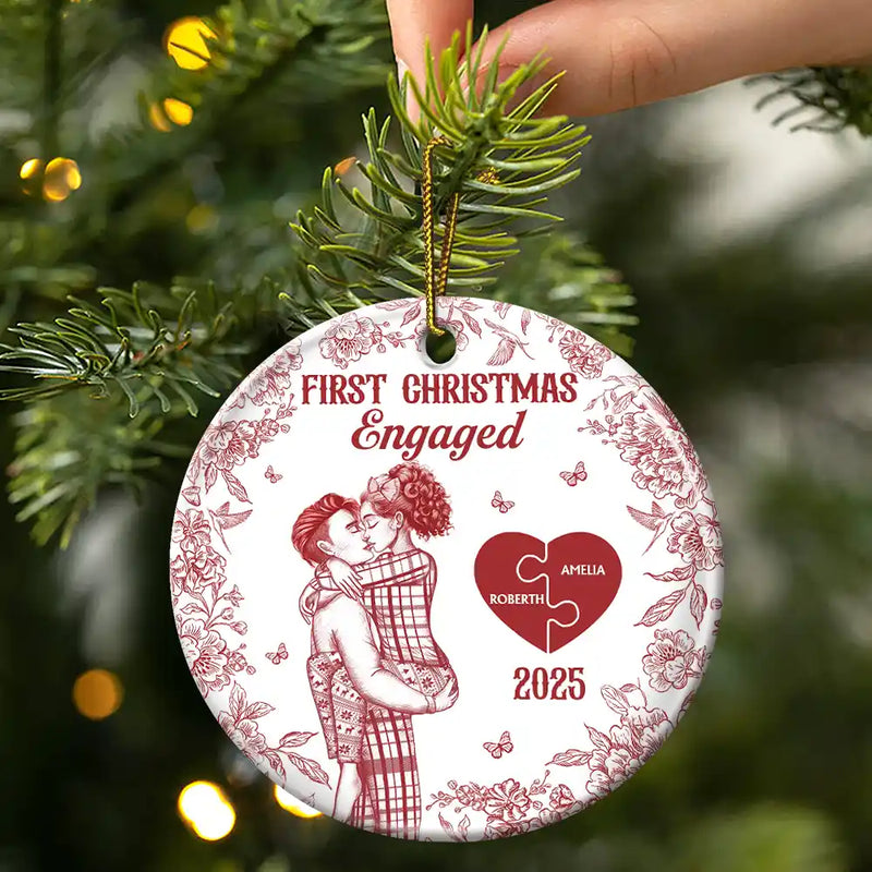Love,Christmas,Gift For Wife,Gift For Husband,Gift For Couples,Wedding,Wedding Anniversary,Married  - The Year We Became Mr & Mrs Kissing Couples Toile - Personalized Circle Ceramic Ornament