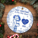 Love,Christmas,Gift For Wife,Gift For Husband,Gift For Couples,Wedding,Wedding Anniversary,Married  - The Year We Became Mr & Mrs Kissing Couples Toile - Personalized Circle Ceramic Ornament