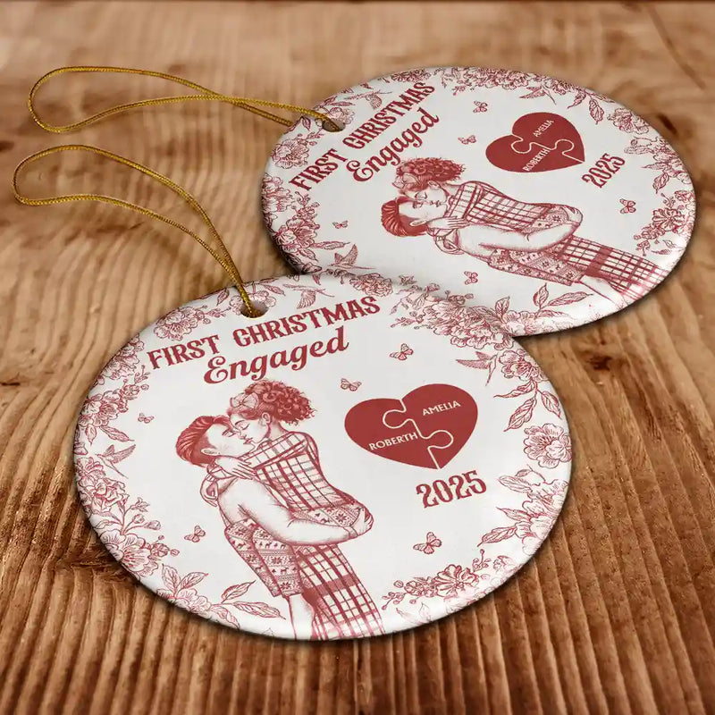 Love,Christmas,Gift For Wife,Gift For Husband,Gift For Couples,Wedding,Wedding Anniversary,Married  - The Year We Became Mr & Mrs Kissing Couples Toile - Personalized Circle Ceramic Ornament