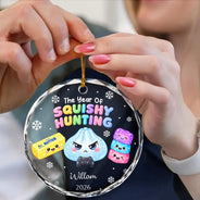Sentimental,Christmas,Gift For Kids,Icon - The Year Of Squishy Hunting Gift For Kids Daughter Collector - Personalized Circle Glass Ornament