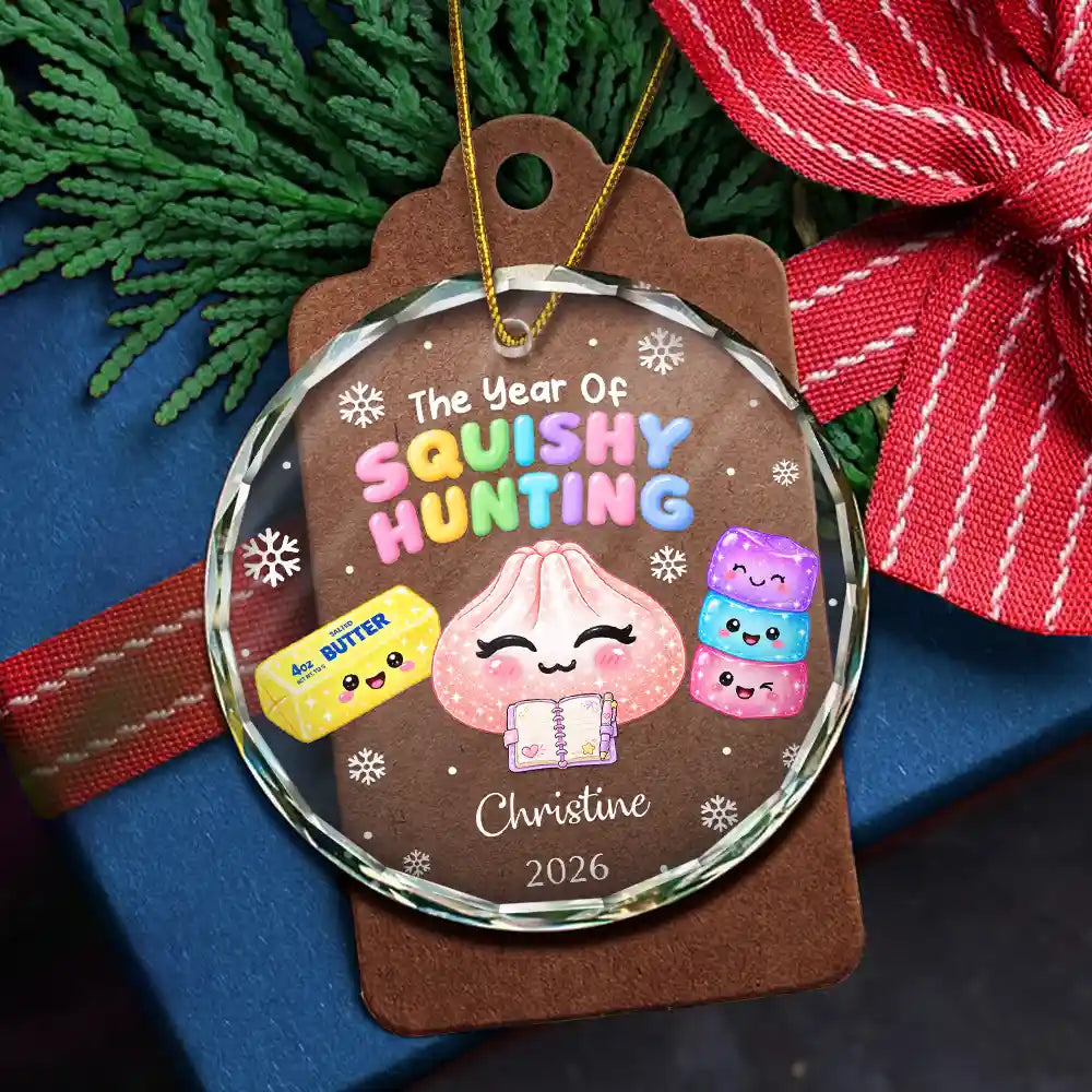 Sentimental,Christmas,Gift For Kids,Icon - The Year Of Squishy Hunting Gift For Kids Daughter Collector - Personalized Circle Glass Ornament