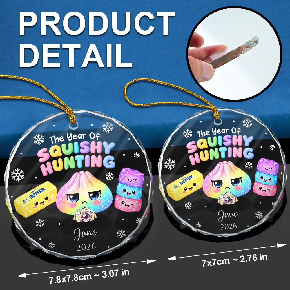 Sentimental,Christmas,Gift For Kids,Icon - The Year Of Squishy Hunting Gift For Kids Daughter Collector - Personalized Circle Glass Ornament
