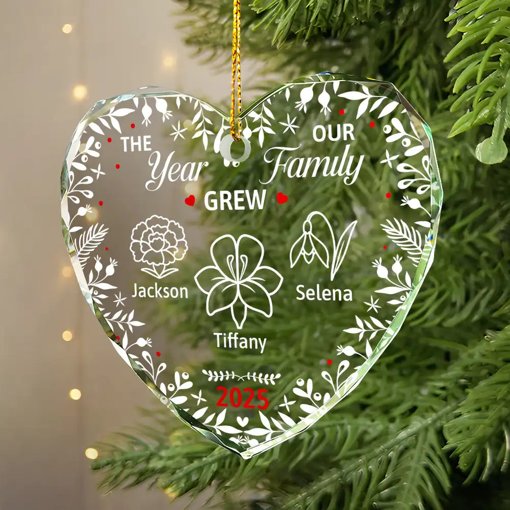 Gift For Couples, Gift For Husband, Gift For Wife, Parents, Gift For Mother, Gift For Father, Family, New baby, New Dad, New Mom, Christmas, Love - The Year Our Family Grew - Personalized Heart Shaped Glass Ornament