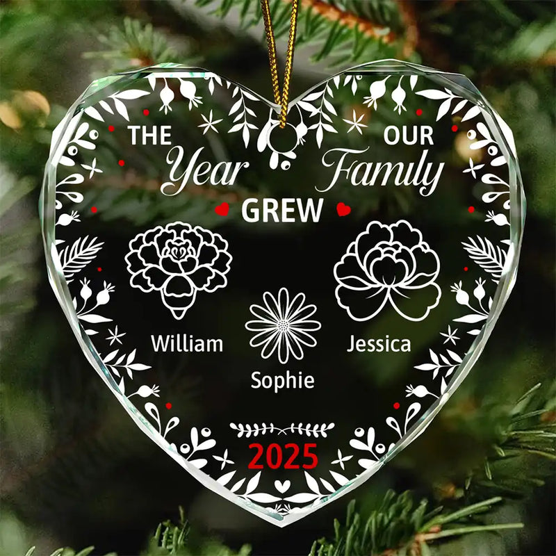 Gift For Couples, Gift For Husband, Gift For Wife, Parents, Gift For Mother, Gift For Father, Family, New baby, New Dad, New Mom, Christmas, Love - The Year Our Family Grew - Personalized Heart Shaped Glass Ornament