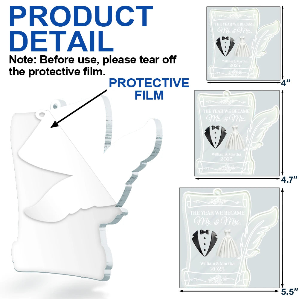 Gift For Couples,Wedding,Gift For Women,Gift For Men,Gift For Husband,Gift For Wife,Gift For Boyfriend,Gift For Girlfriend,Christmas,Married ,Engaged,Love - The Year We Became Mr. & Mrs. Couple Christmas - Personalized Custom Shaped Acrylic Ornament