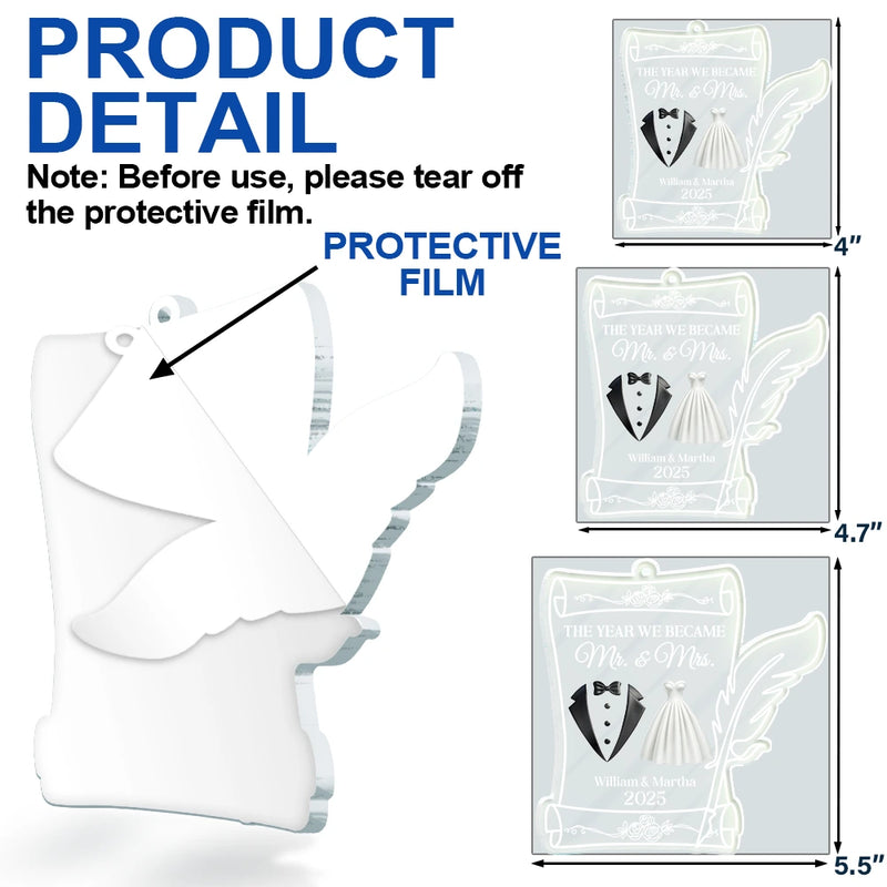 Gift For Couples,Wedding,Gift For Women,Gift For Men,Gift For Husband,Gift For Wife,Gift For Boyfriend,Gift For Girlfriend,Christmas,Married ,Engaged,Love - The Year We Became Mr. & Mrs. Couple Christmas - Personalized Custom Shaped Acrylic Ornament