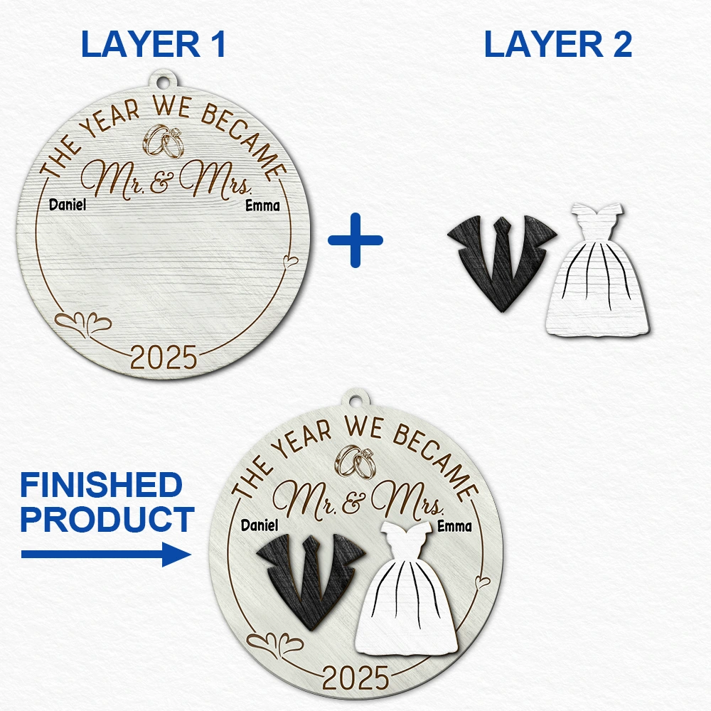 Love,Christmas,Gift For Wife,Gift For Husband,Gift For Couples,Gift For Boyfriend,Gift For Girlfriend - The Year We Became Mr & Mrs - Personalized 2-Layered Wooden Ornament