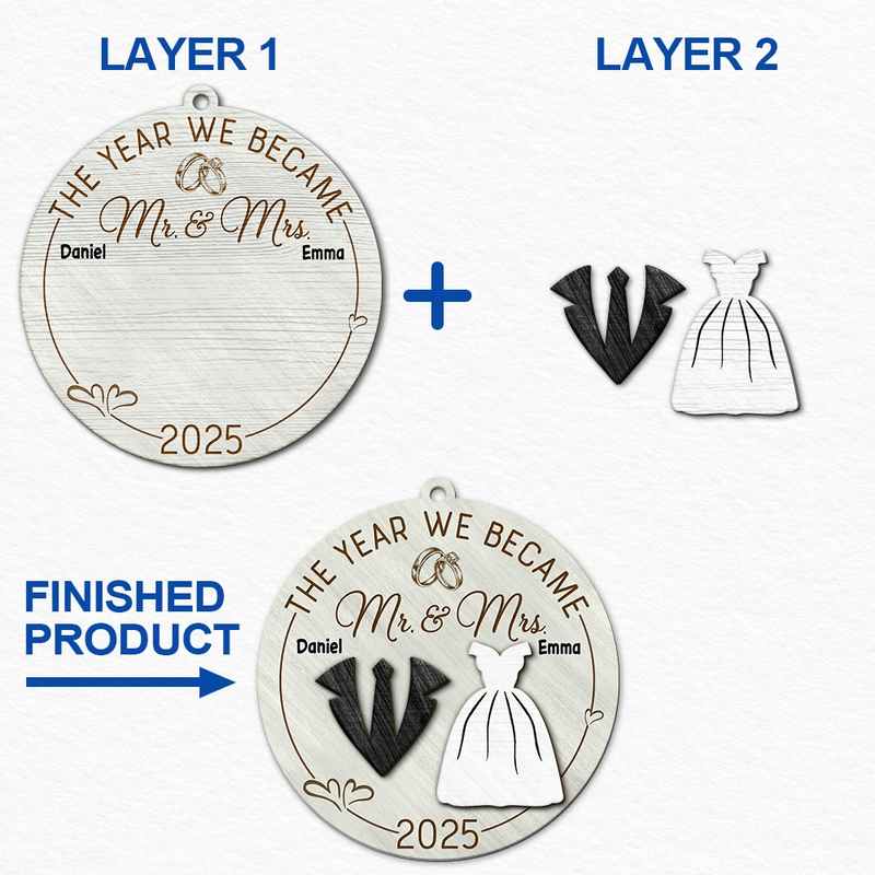 Love,Christmas,Gift For Wife,Gift For Husband,Gift For Couples,Gift For Boyfriend,Gift For Girlfriend - The Year We Became Mr & Mrs - Personalized 2-Layered Wooden Ornament