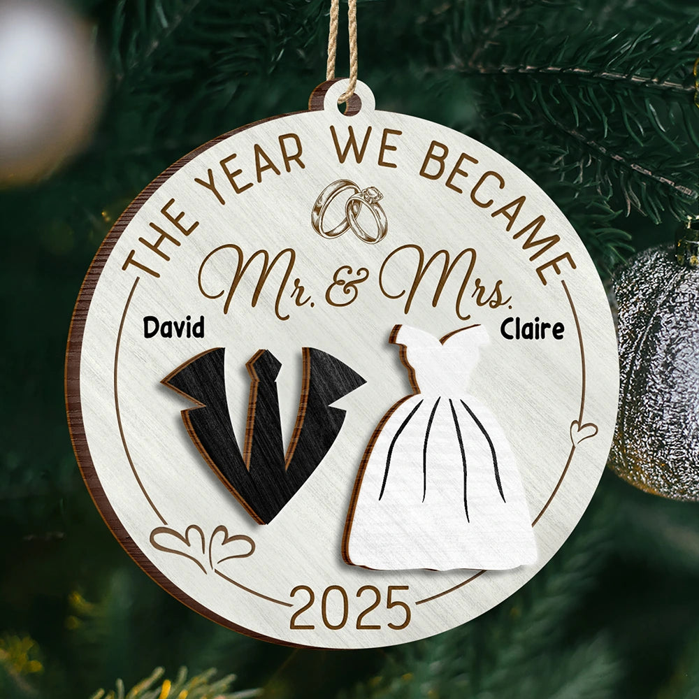 The Year We Became Mr & Mrs - Personalized 2-Layered Wooden Ornament