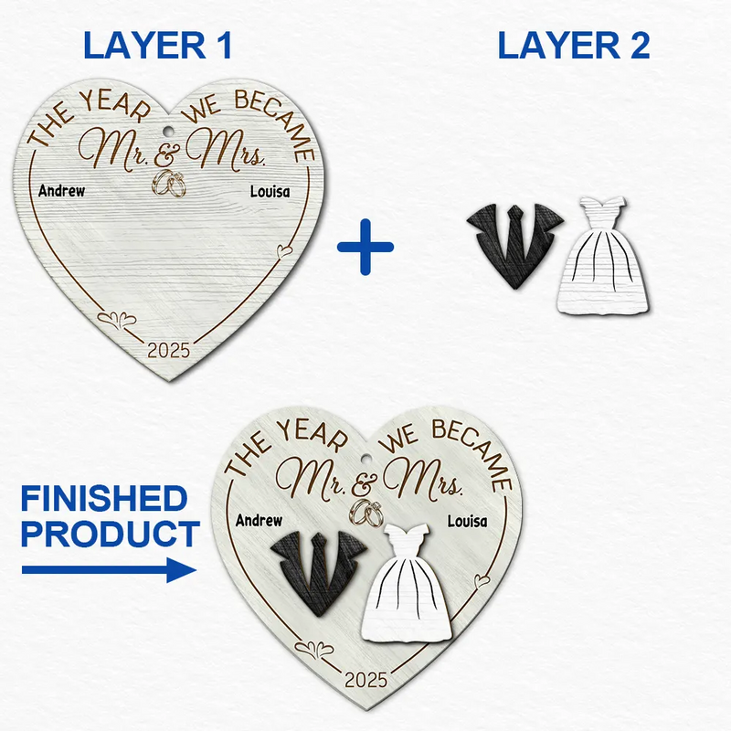 Love,Christmas,Gift For Wife,Gift For Husband,Gift For Couples,Wedding - The Year We Became Mr & Mrs - Personalized 2-Layered Wooden Ornament