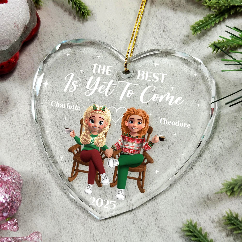 Love, Christmas, Gift For Wife, Gift For Husband, Gift For Couples - The Year We Became Mr & Mrs - Personalized Heart Shaped Glass Ornament