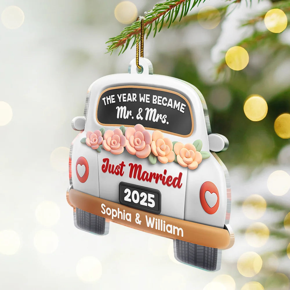 Love,Christmas,Gift For Wife,Gift For Husband,Gift For Couples,Married ,Engaged - The Year We Became Mr & Mrs 3D Effect - Personalized Custom Shaped Acrylic Ornament