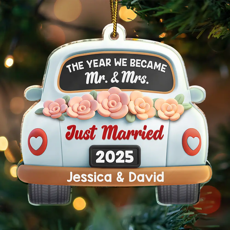 Love,Christmas,Gift For Wife,Gift For Husband,Gift For Couples,Married ,Engaged - The Year We Became Mr & Mrs 3D Effect - Personalized Custom Shaped Acrylic Ornament