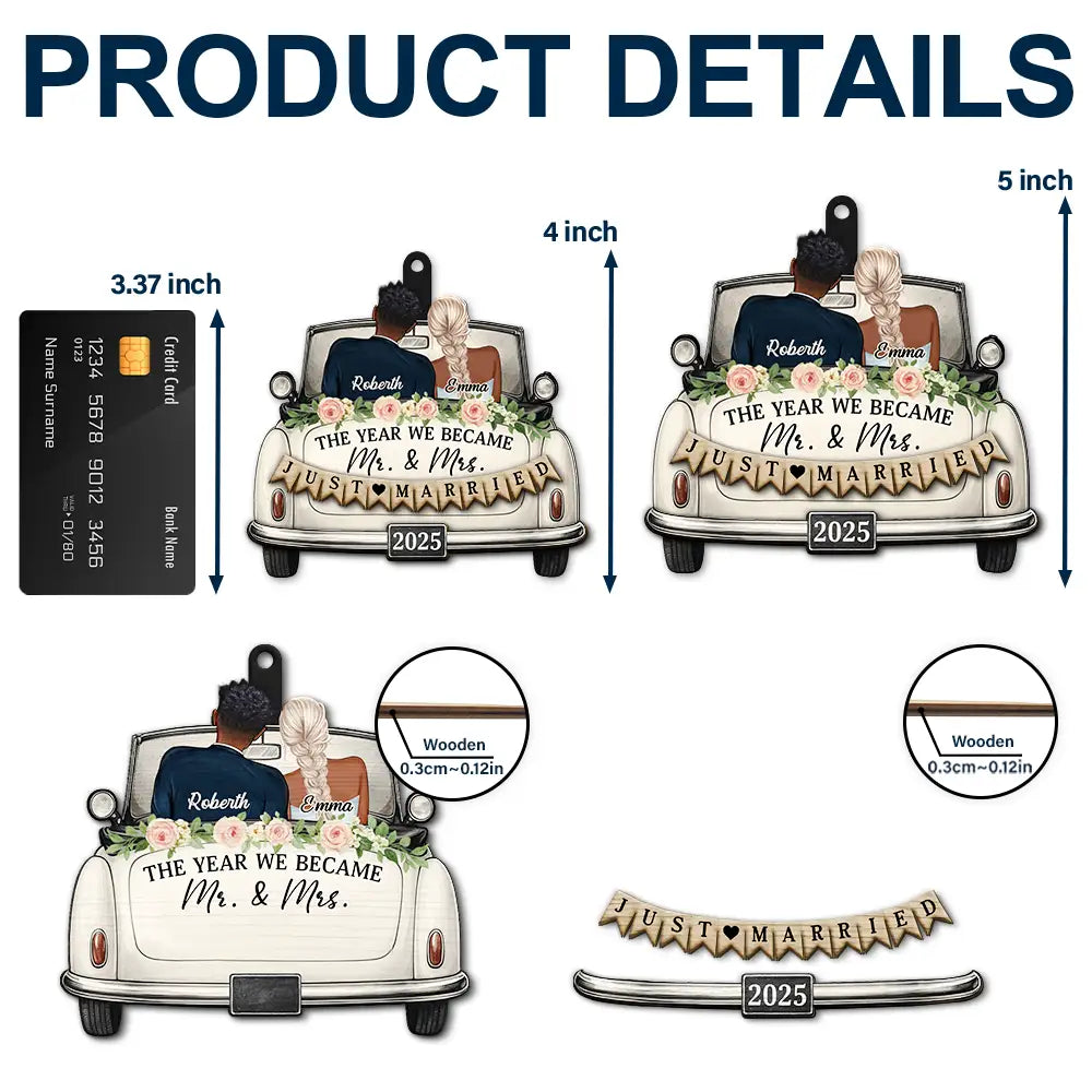 Love, Christmas, Gift For Wife, Gift For Husband, Gift For Couples, Married, Engaged, Wedding Anniversary - The Year We Became Mr & Mrs Couple In Car - Personalized 2-Layered Wooden Ornament