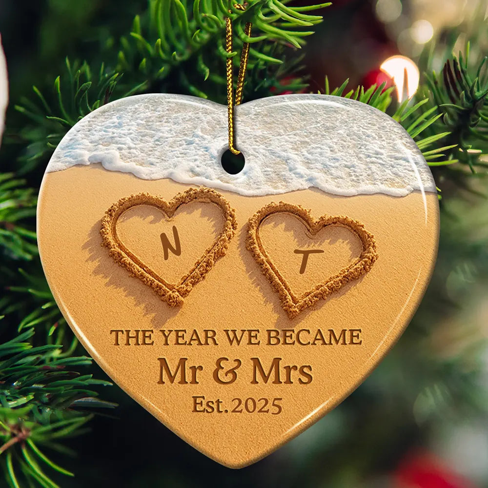 The Year We Became Mr & Mrs Initial Letter - Personalized Heart Ceramic Ornament