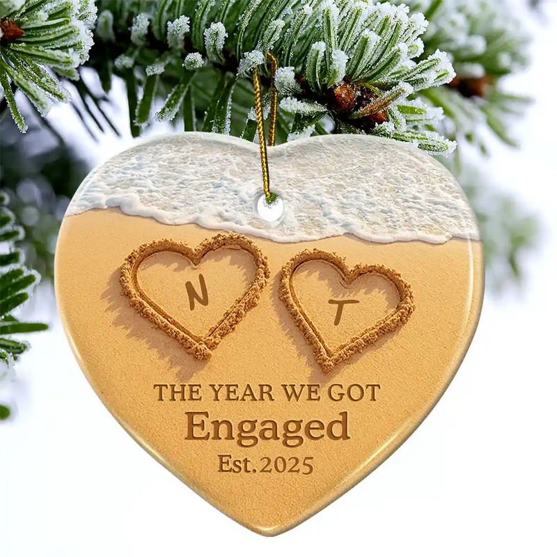 Gift For Couples,Gift For Husband,Gift For Wife,Gift For Boyfriend,Gift For Girlfriend,Anniversary,Wedding Anniversary,Love - The Year We Became Mr & Mrs Initial Letter - Personalized Heart Ceramic Ornament